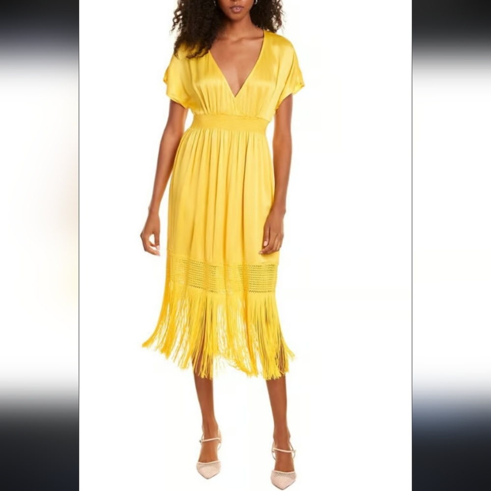 Trina Turk Elegant Yellow Fringe Dress. Size: 10